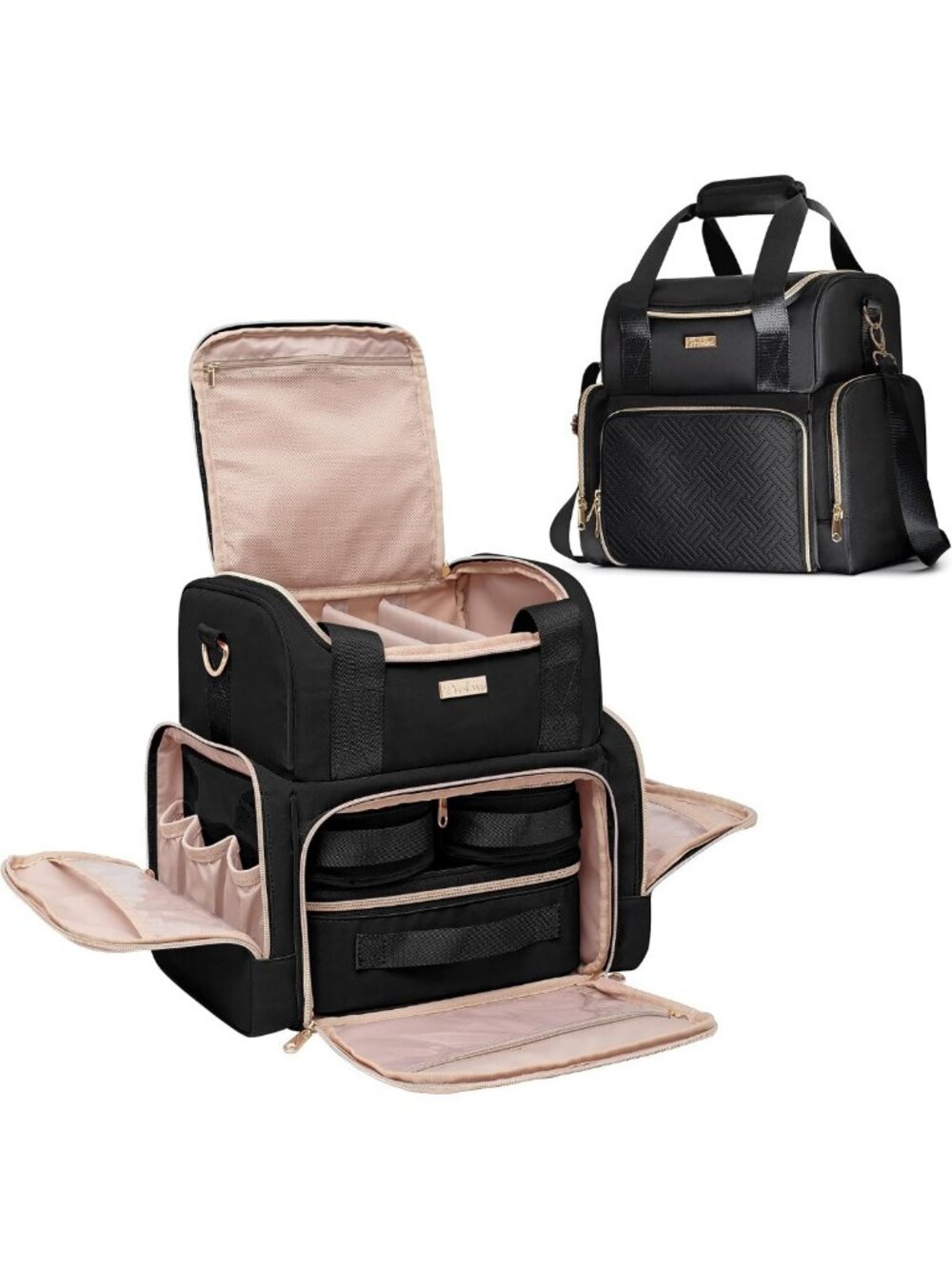 Spacious Double Layer Travel Makeup Organizer - Large Black Cosmetic Bag